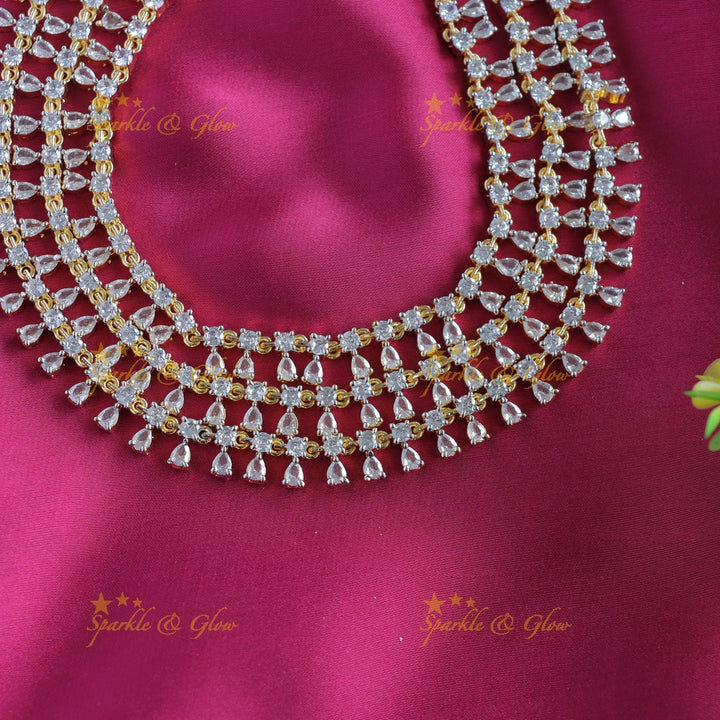 Elegant Square stone and waterdrop design American diamond short necklace