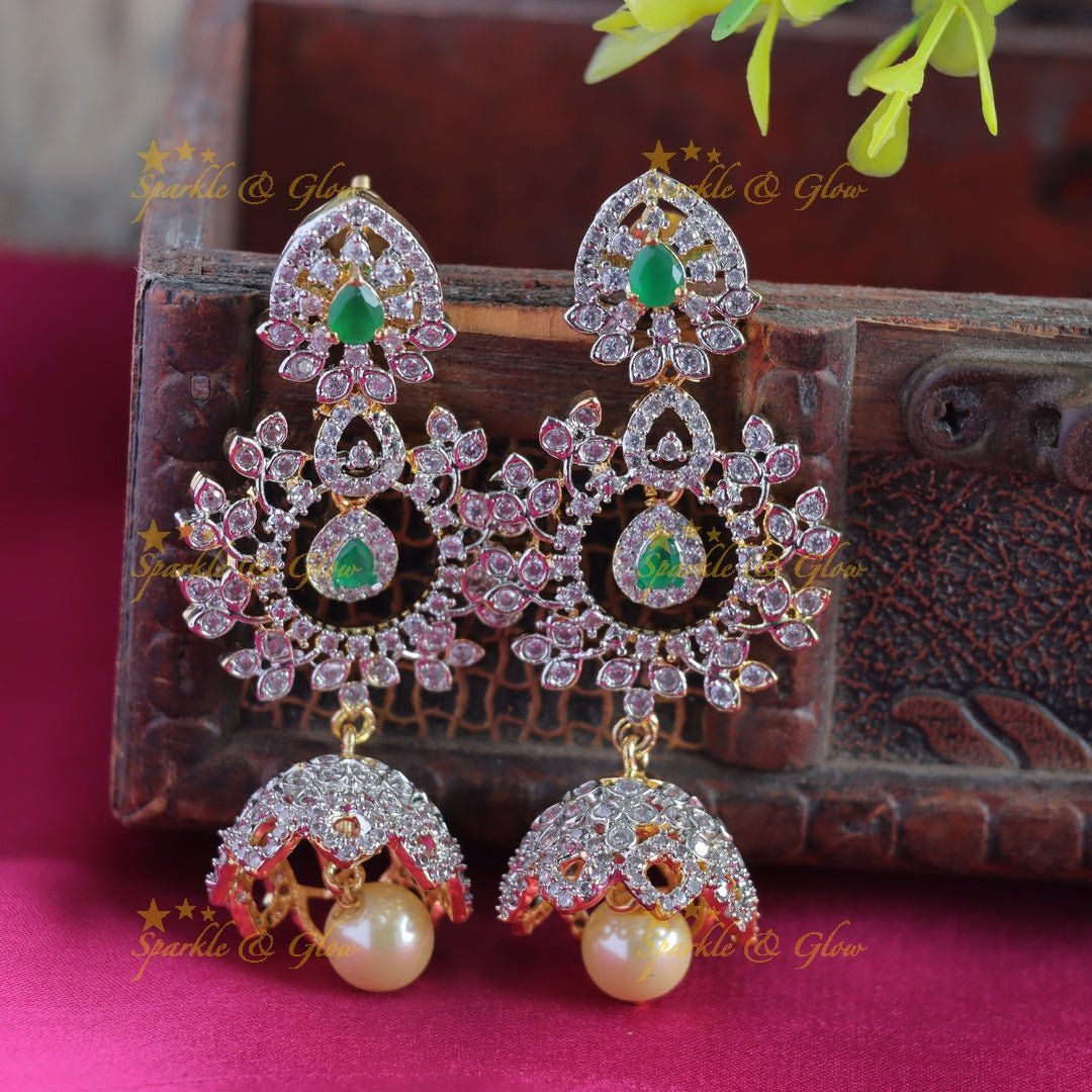 Intricately carved Floral pendant GJ polish AD Haram with waterdrop blue stones and pearls - Sparkle and Glow - Ruby - Back Thread