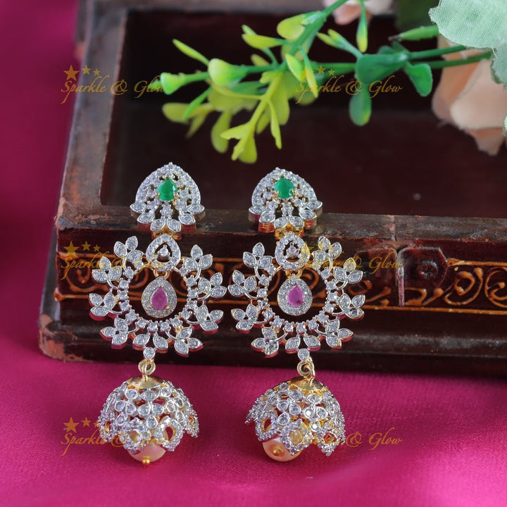 Intricately carved Floral pendant GJ polish AD Haram with waterdrop blue stones and pearls - Sparkle and Glow - Rubygreen - Back Thread