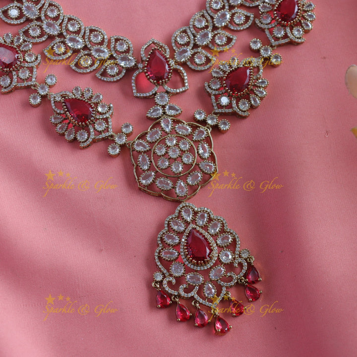 Grand Dual tone Floral pendant two layered Victorian AD short necklace