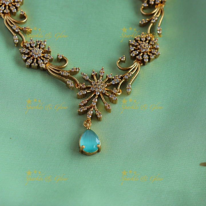 Gracious Star Floral Leaflet design AD short necklace-Mintgreen