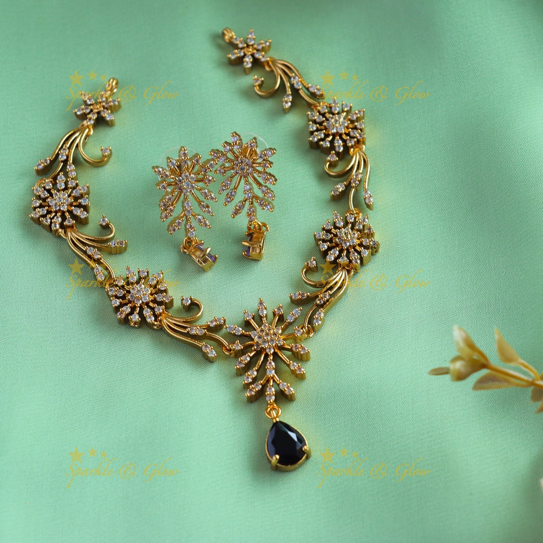 Gracious Star Floral Leaflet design AD short necklace-Blue