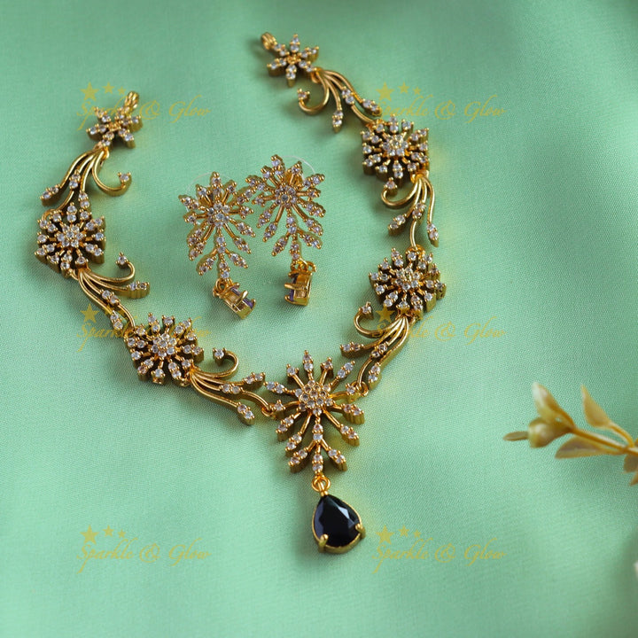 Gracious Star Floral Leaflet design AD short necklace-Blue