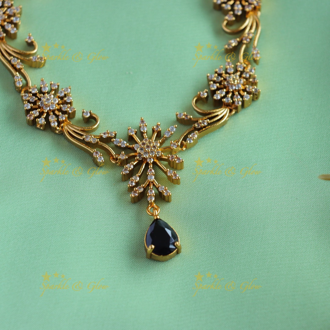 Gracious Star Floral Leaflet design AD short necklace-Blue