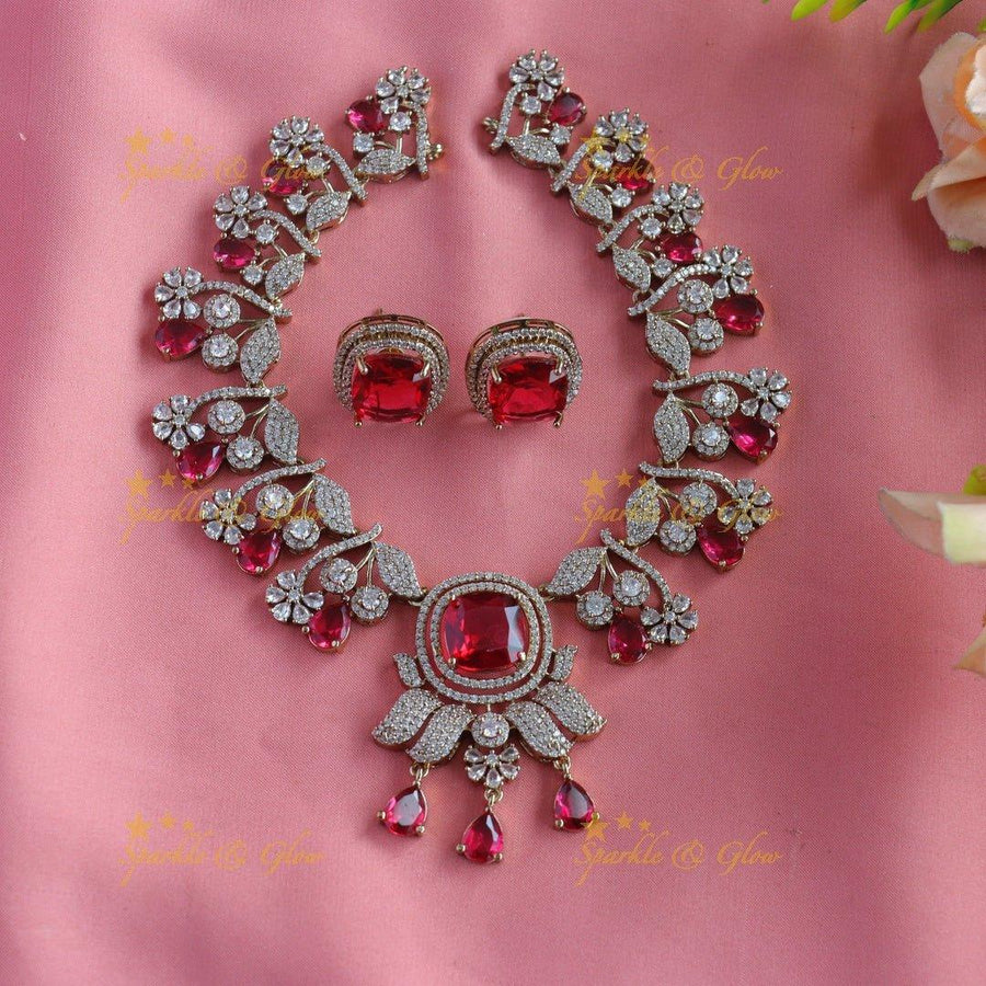 Gracious Square pendant Leaf Floral carved Victorian AD short necklace - Sparkle and Glow