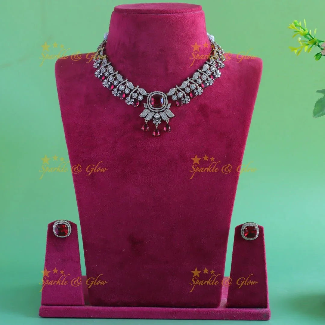 Gracious Square pendant Leaf Floral carved Victorian AD short necklace - Sparkle and Glow