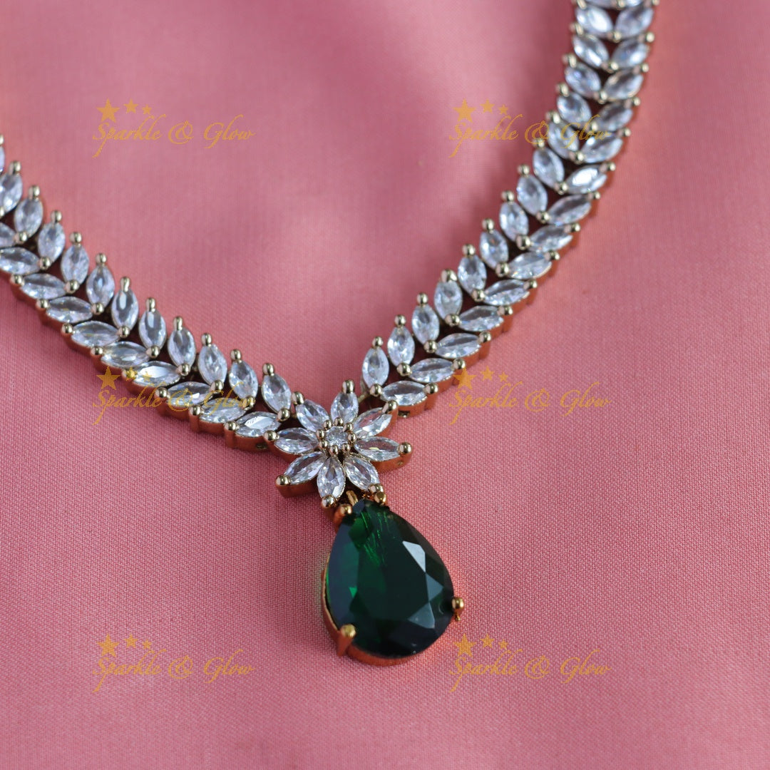 Beautiful Floral Leaf design AD Short necklace with Interchangeable stones