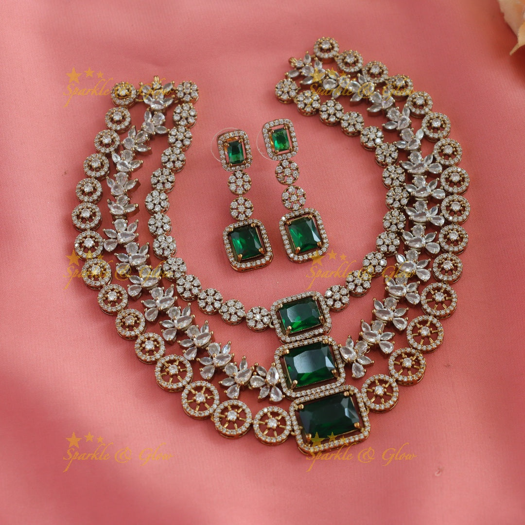 Grand Multiple Square stone pendant carved Victorian AD Floral Three layered short necklace