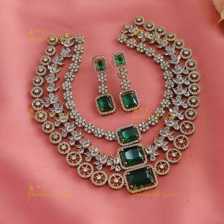 Grand Multiple Square stone pendant carved Victorian AD Floral Three layered short necklace