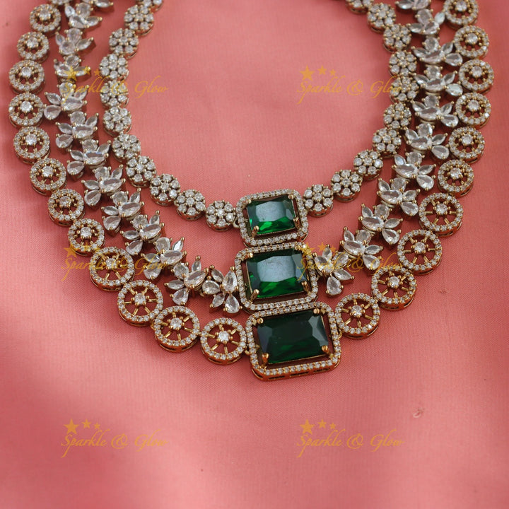 Grand Multiple Square stone pendant carved Victorian AD Floral Three layered short necklace