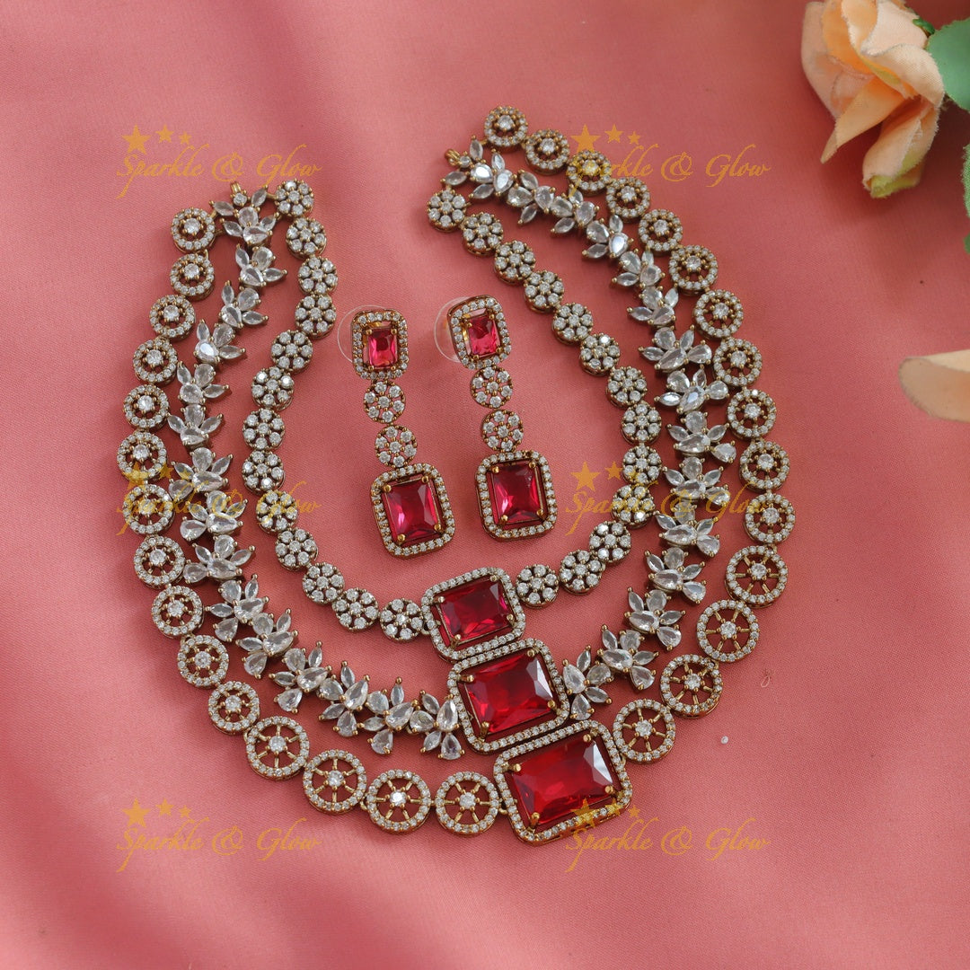 Grand Multiple Square stone pendant carved Victorian AD Floral Three layered short necklace