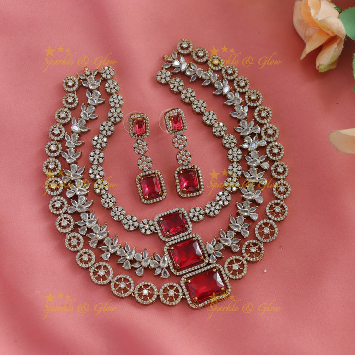 Grand Multiple Square stone pendant carved Victorian AD Floral Three layered short necklace