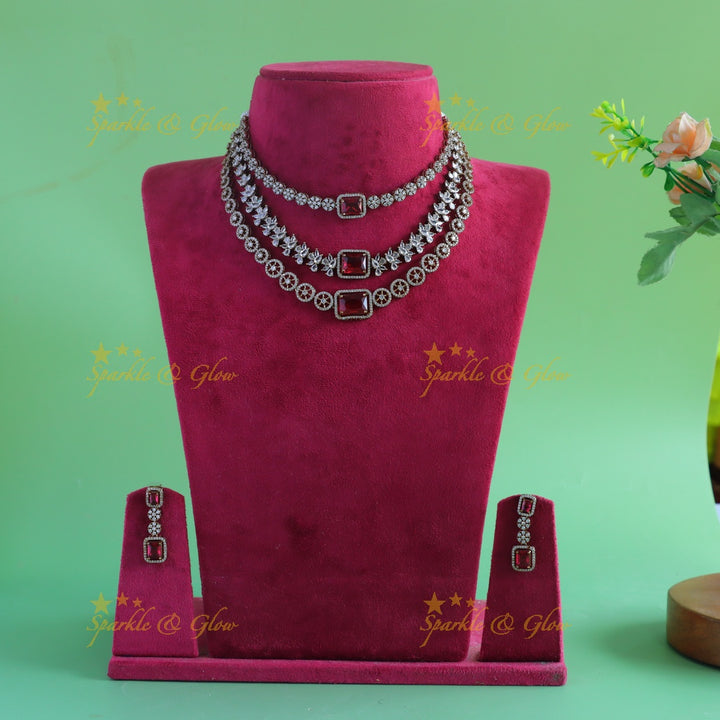 Grand Multiple Square stone pendant carved Victorian AD Floral Three layered short necklace