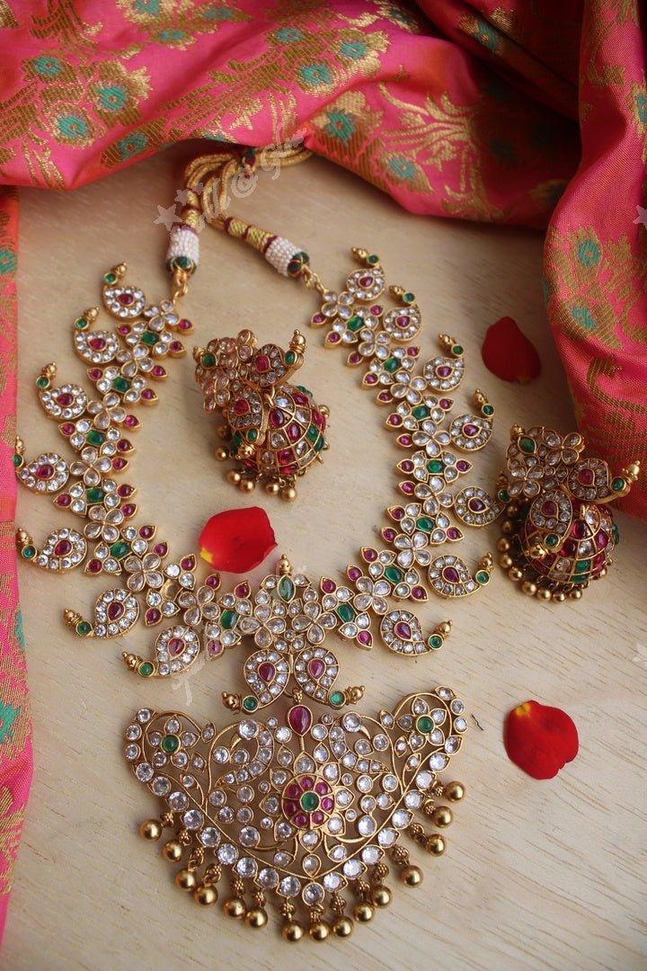 Elegant white CZ and kemp stones mango short necklace - Green - Sparkle and Glow