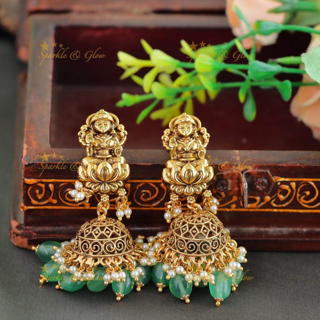 Stunning Lakshmi peacock mango design haram with CZ stone and multi layer mint green beads chain