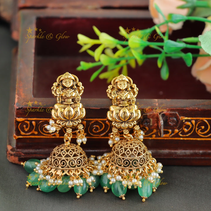 Stunning Lakshmi peacock mango design haram with CZ stone and multi layer mint green beads chain