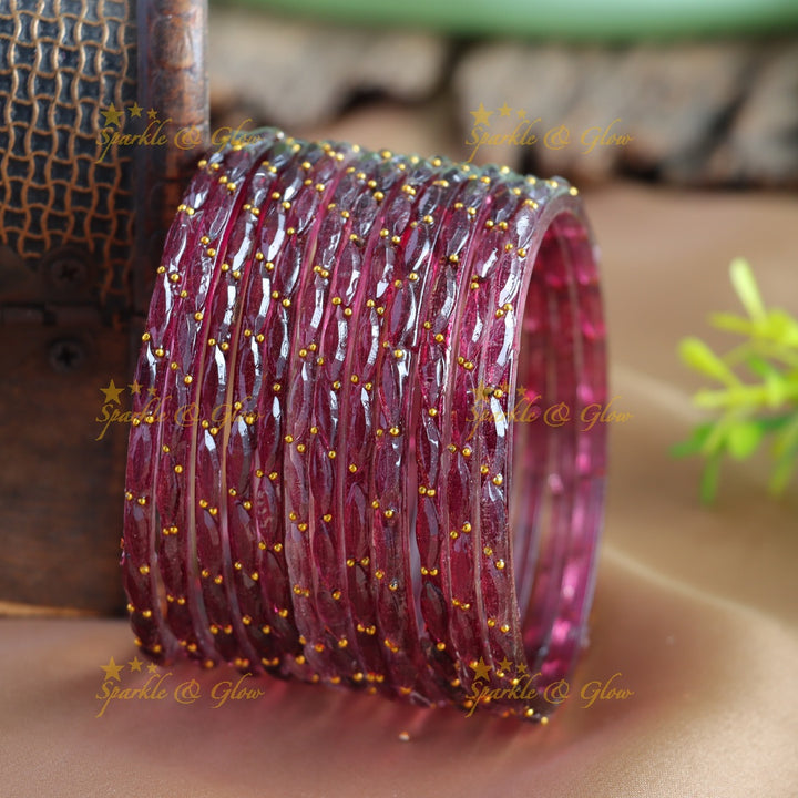 Beautiful Big drop glass bangles set of 12 bangles, (one dozen ), with gold dots - baby pink
