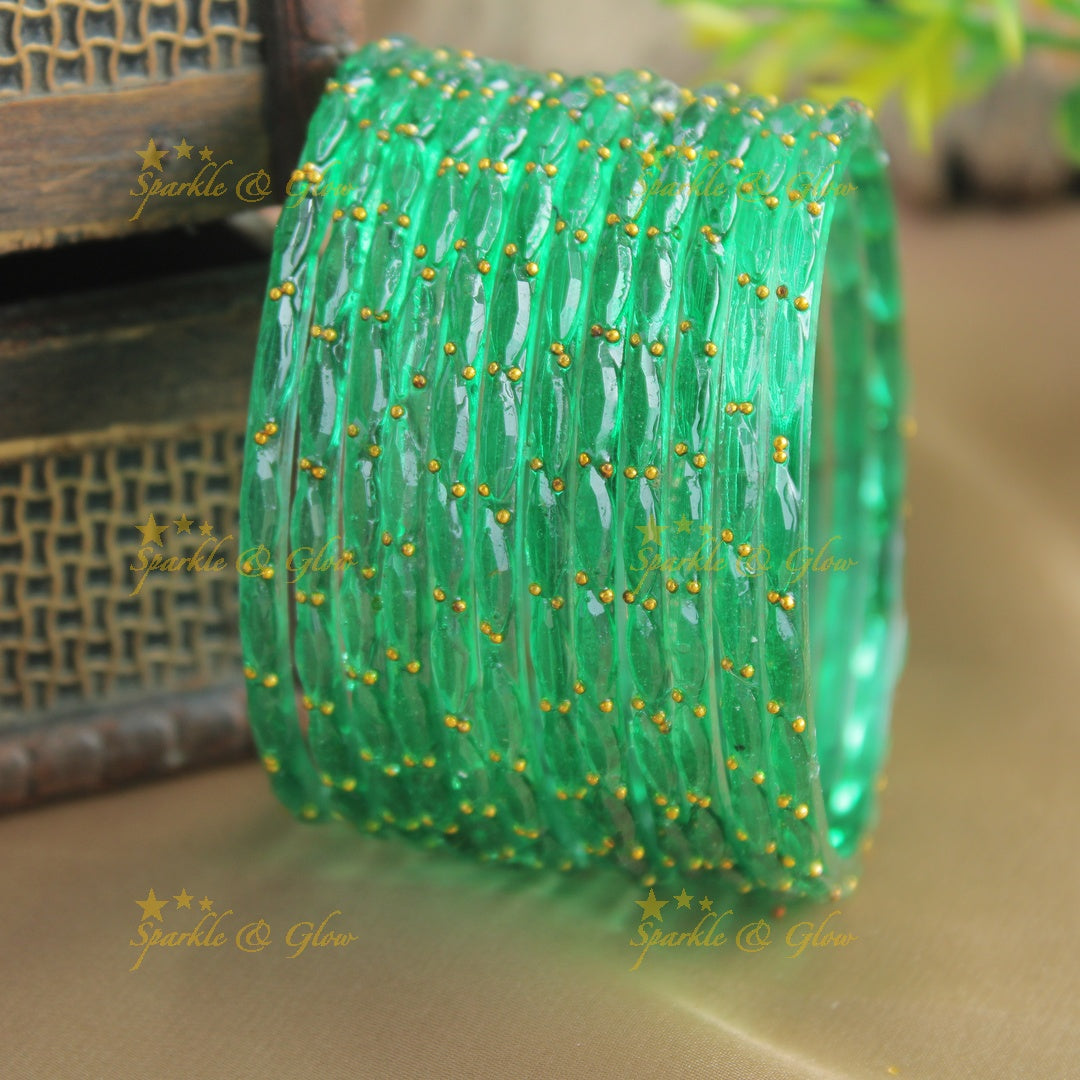Beautiful Big drop glass bangles set of 12 bangles, (one dozen ), with gold dots - baby pink