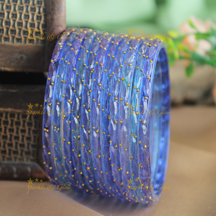 Beautiful Big drop glass bangles set of 12 bangles, (one dozen ), with gold dots - baby pink