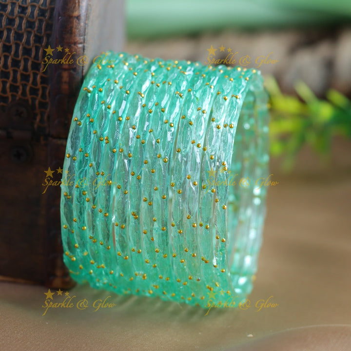 Beautiful Big drop glass bangles set of 12 bangles, (one dozen ), with gold dots - baby pink