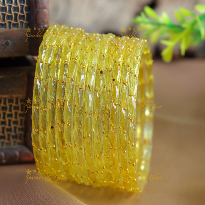 Beautiful Big drop glass bangles set of 12 bangles, (one dozen ), with gold dots - baby pink