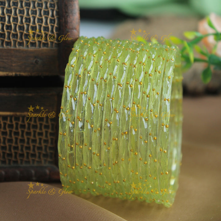 Beautiful Big drop glass bangles set of 12 bangles, (one dozen ), with gold dots - baby pink