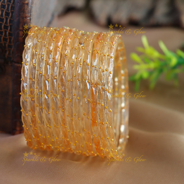 Beautiful Big drop glass bangles set of 12 bangles, (one dozen ), with gold dots - baby pink