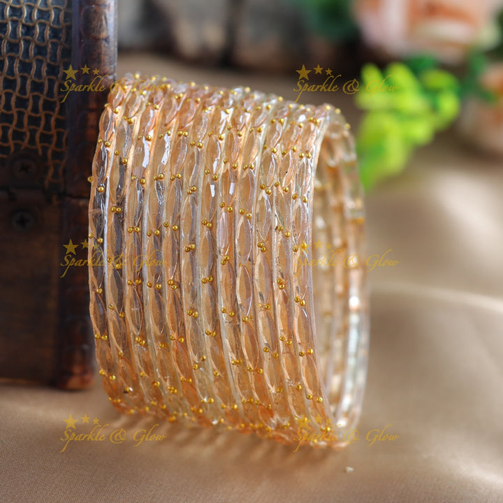 Beautiful Big drop glass bangles set of 12 bangles, (one dozen ), with gold dots - baby pink