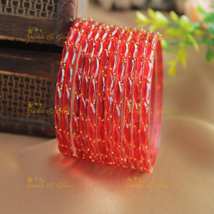 Beautiful Big drop glass bangles set of 12 bangles, (one dozen ), with gold dots - baby pink