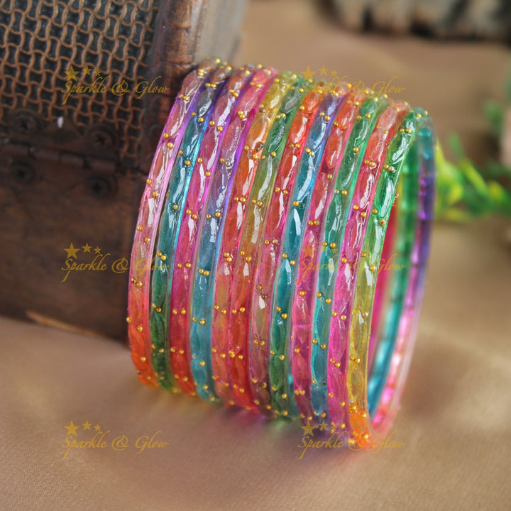 Beautiful Big drop glass bangles set of 12 bangles, (one dozen ), with gold dots - baby pink