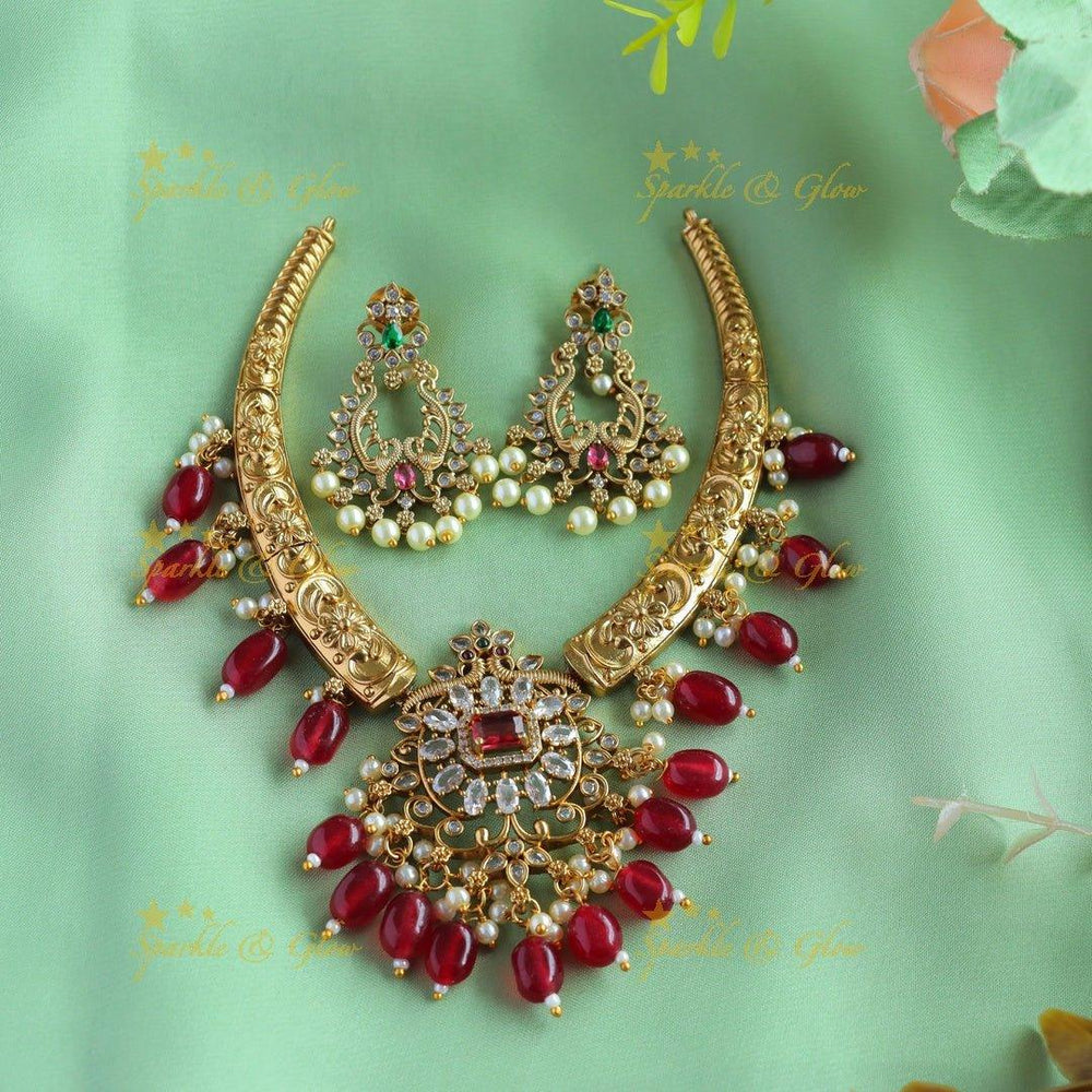 Elegant Grand Floral Peacock pendant carved AD pipe necklace-Green - Sparkle and Glow