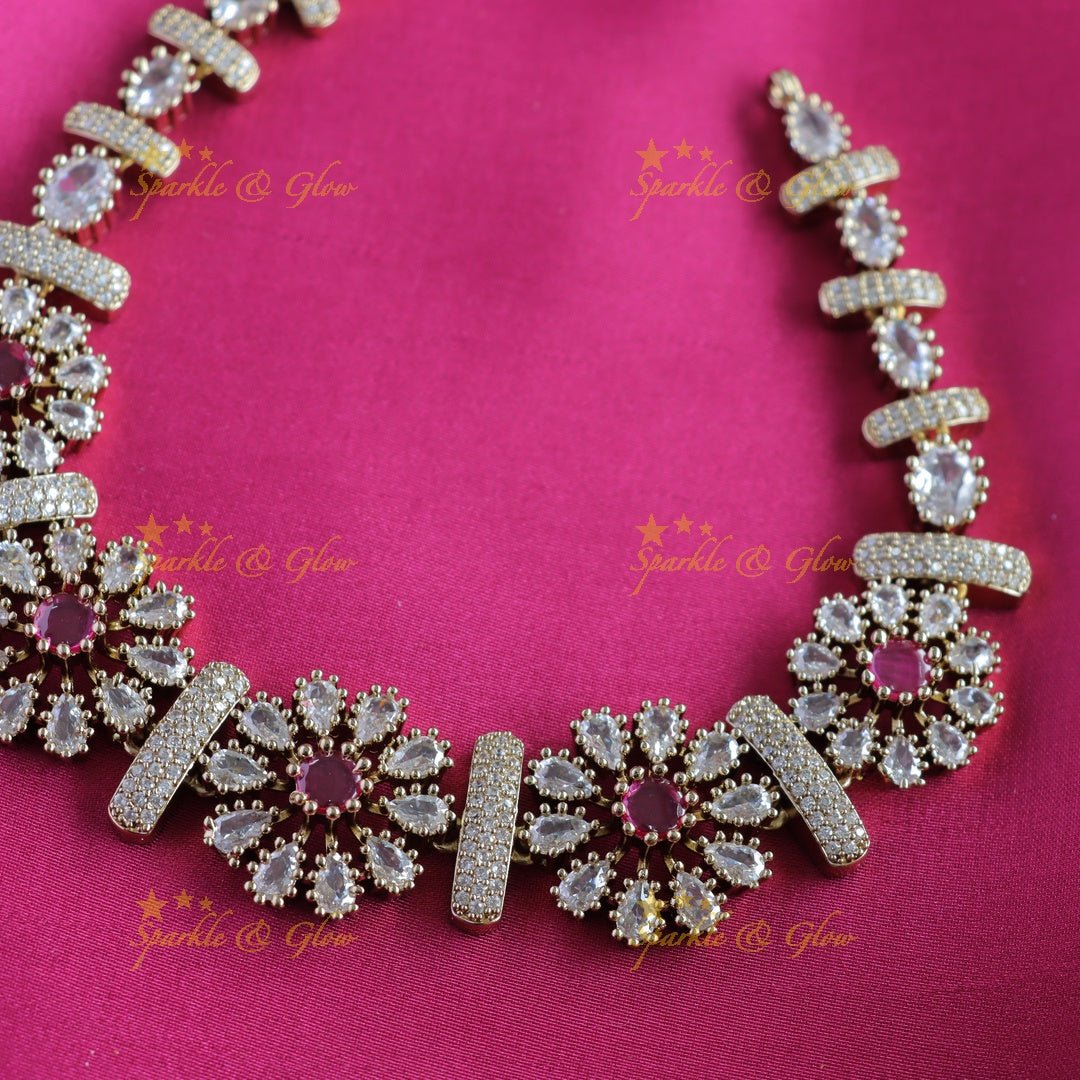 Gracious Flower design Victorian AD short necklace - Ruby - Sparkle and Glow - Ruby - Back Thread