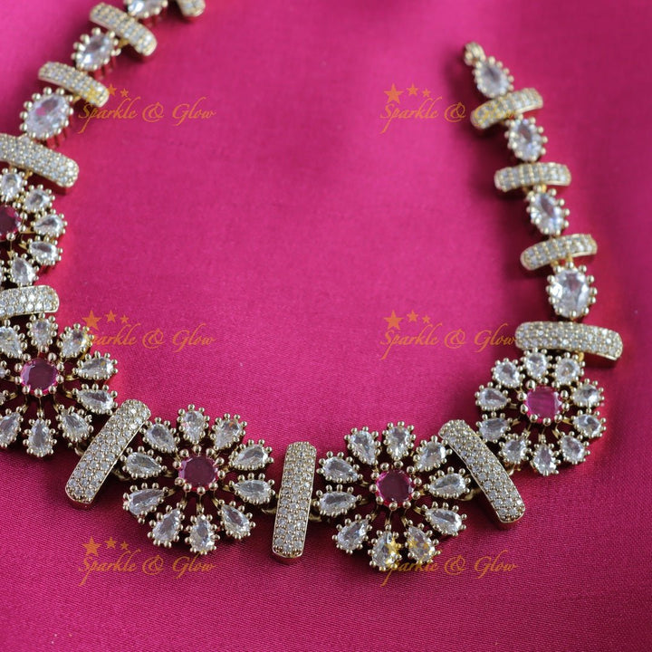 Gracious Flower design Victorian AD short necklace - Ruby - Sparkle and Glow - Ruby - Back Thread