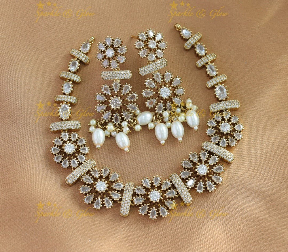 Gracious Flower design Victorian AD short necklace - Ruby - Sparkle and Glow - White - Back Thread