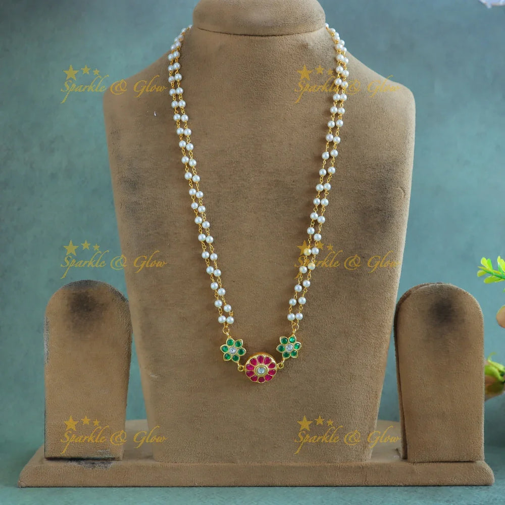 Gracious Floral Jadau Pearl Chain - Sparkle and Glow