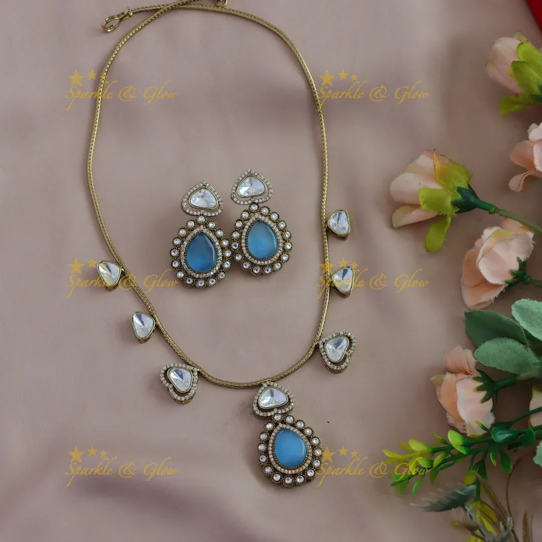 Gracious Kundan Heart design Victorian AD Floral pendant short necklace - Sparkle and Glow