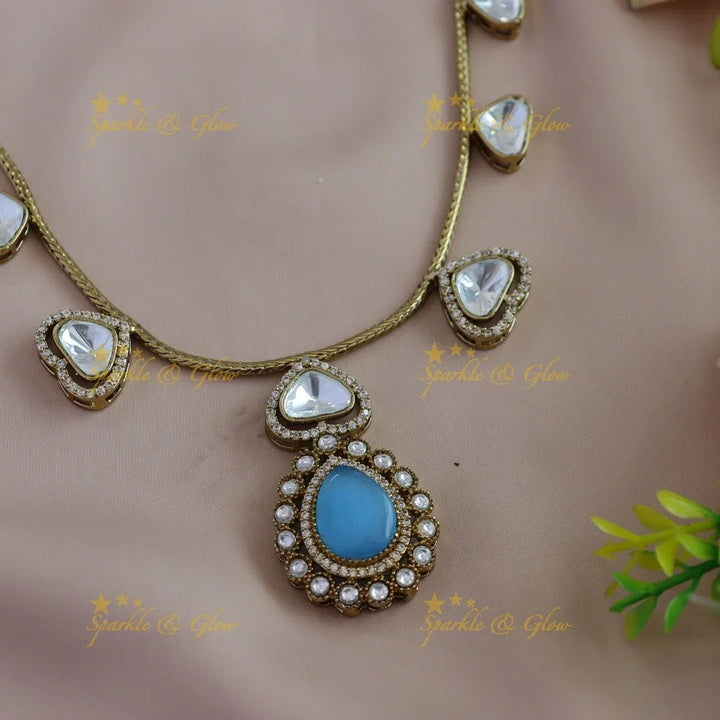 Gracious Kundan Heart design Victorian AD Floral pendant short necklace - Sparkle and Glow