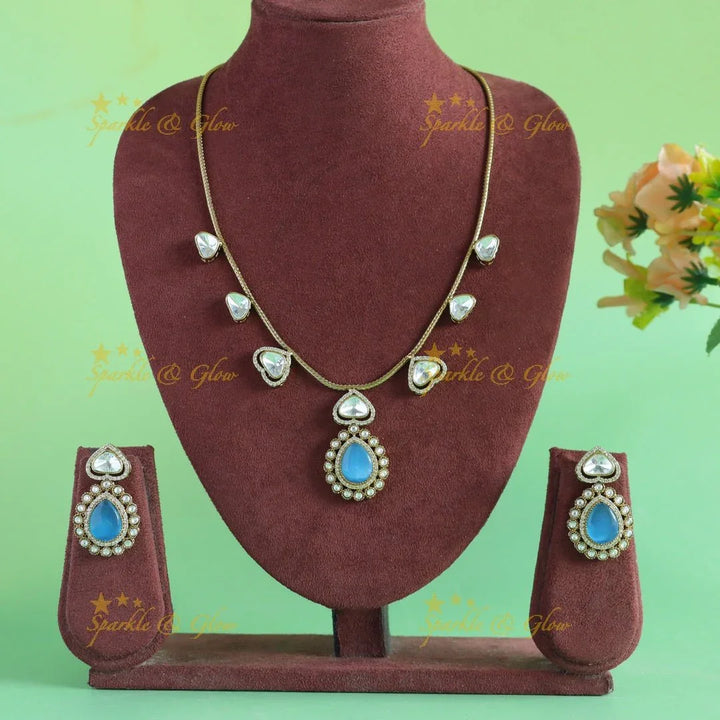 Gracious Kundan Heart design Victorian AD Floral pendant short necklace - Sparkle and Glow