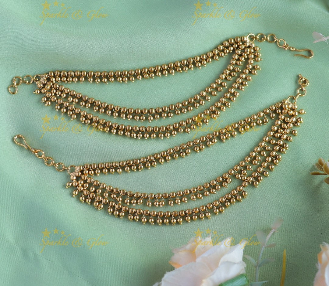 Gold alike Three layered Gold beads earchain