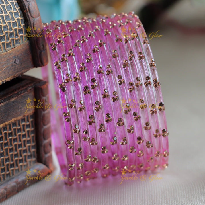 Stunning Glass bangles set of 12 bangles, (one dozen ), with stones - Sparkle and Glow - Light Purple - 2.4
