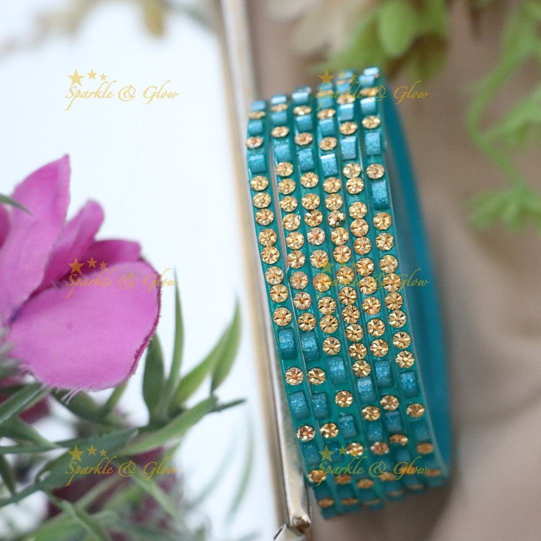 Set of 6 Glass Bangles with Gold Accents
