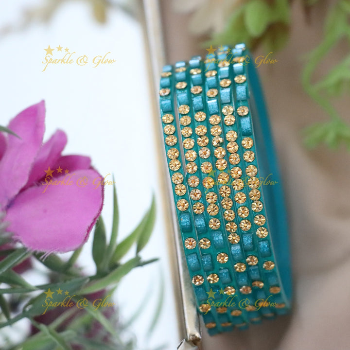 Set of 6 Glass Bangles with Gold Accents