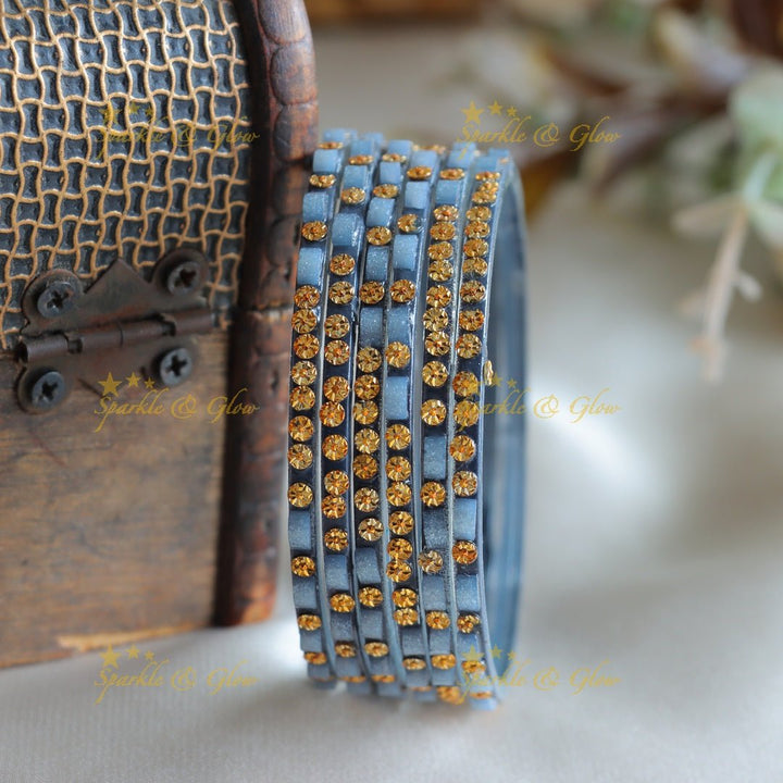 Exclusive Glass bangles set of 6 bangles, with gold design - Sparkle and Glow - Blue 1 - 2.4