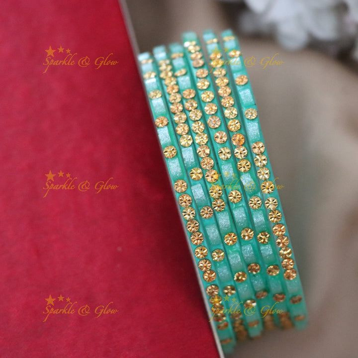 Set of 6 Glass Bangles with Gold Accents