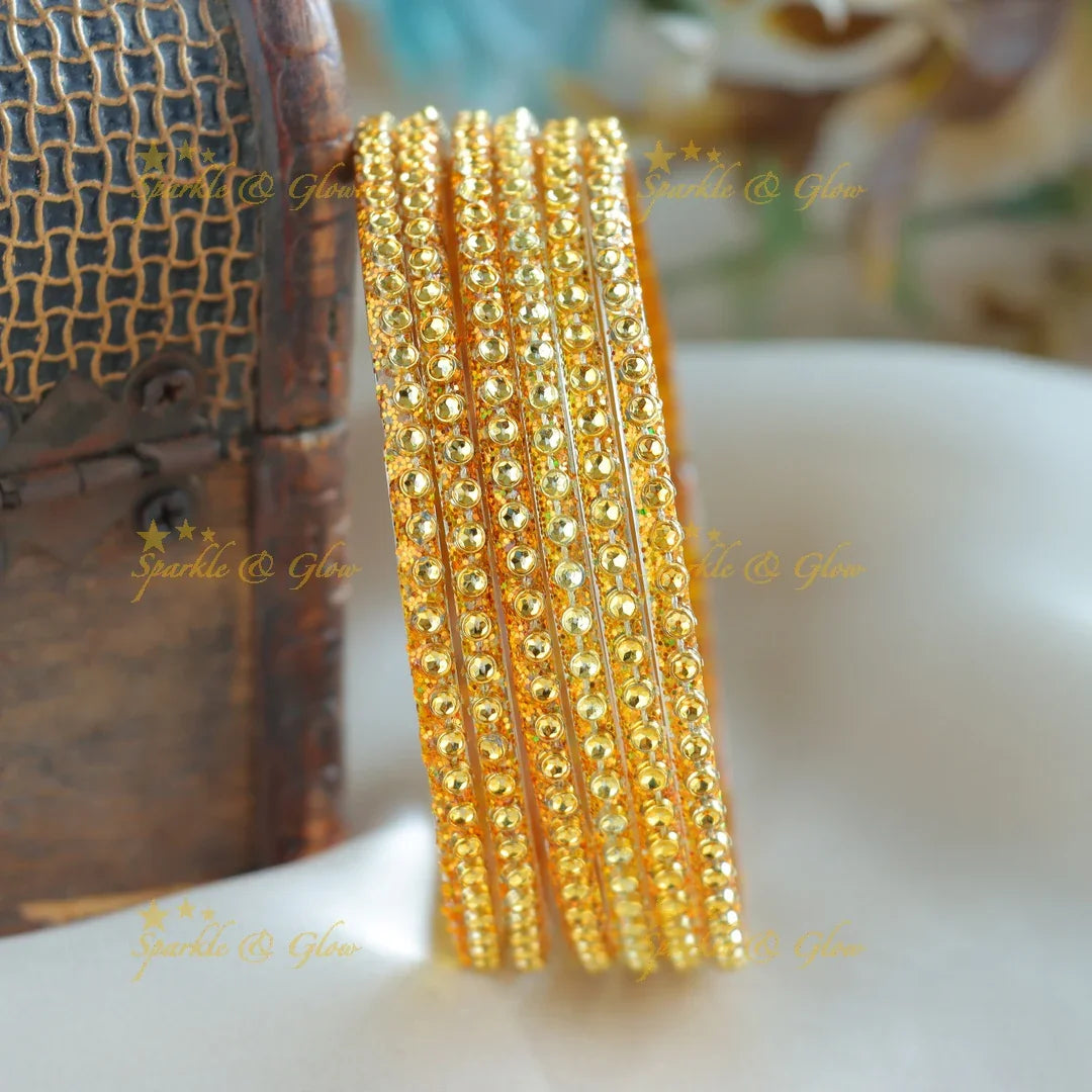 Stunning Gold colour Glass bangles set of 6 bangles - Sparkle and Glow
