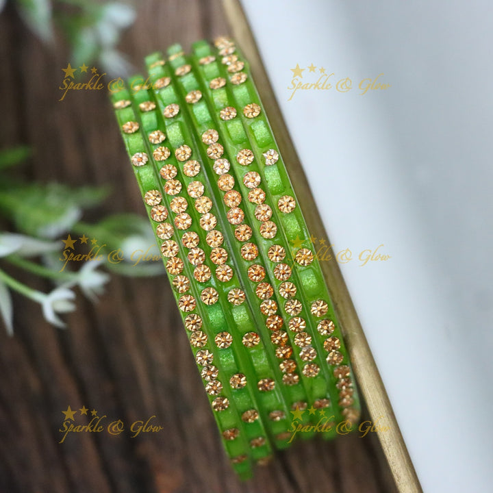 Set of 6 Glass Bangles with Gold Accents