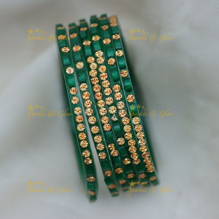 Set of 6 Glass Bangles with Gold Accents