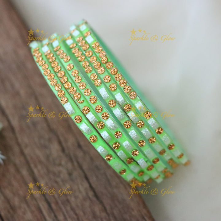 Set of 6 Glass Bangles with Gold Accents