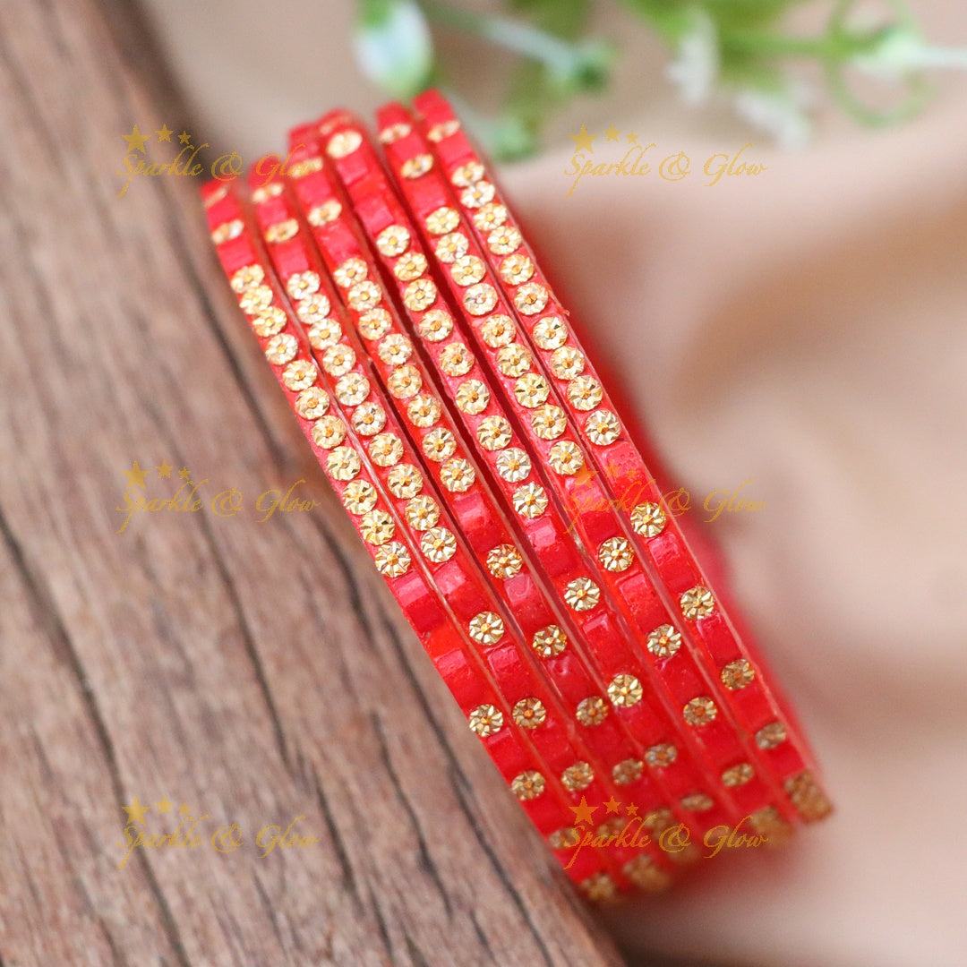Set of 6 Glass Bangles with Gold Accents