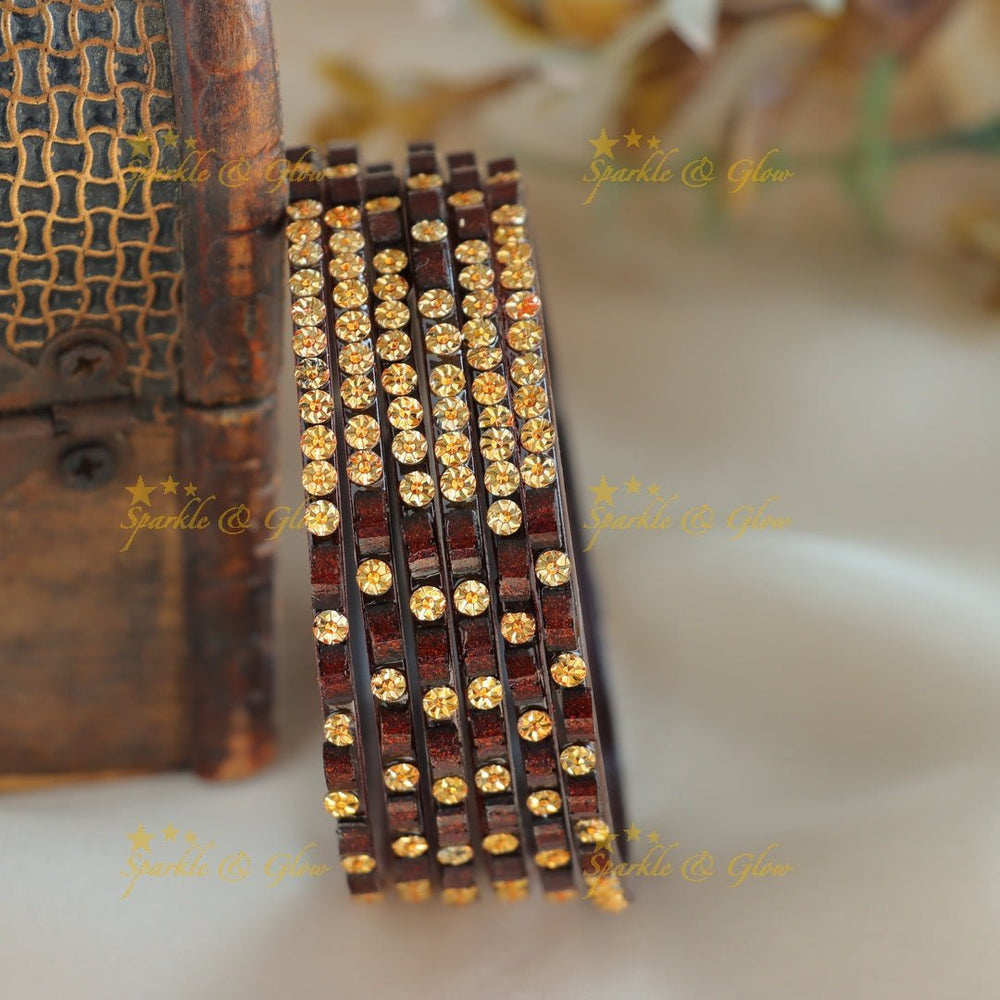 Exclusive Glass bangles set of 6 bangles, with gold design - Sparkle and Glow - Coffe - 2.4